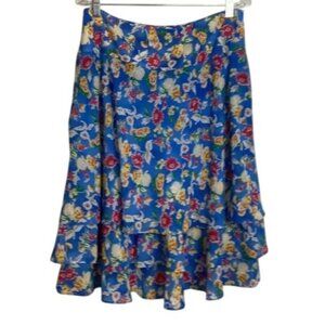 Ralph Lauren Floral Ruffle Skirt Blue Yellow Red Size 10